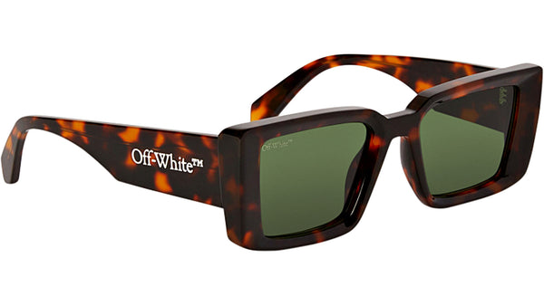 Off-White Virgil: havana rectangular sunglasses with green lenses