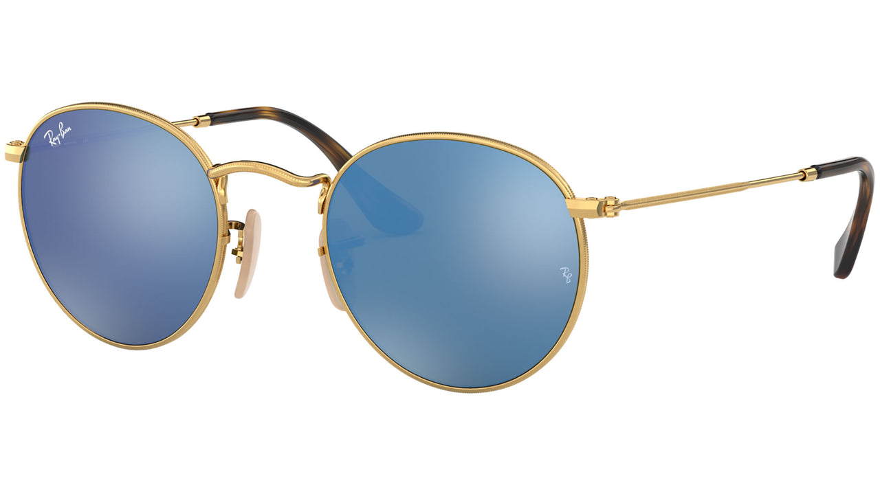 Round Flat Lenses RB3447N gold blue